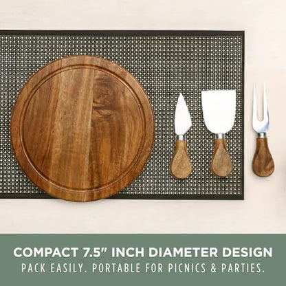 TOSCANA - a Picnic Time brand Acacia Brie Cheese Board and Knife Set