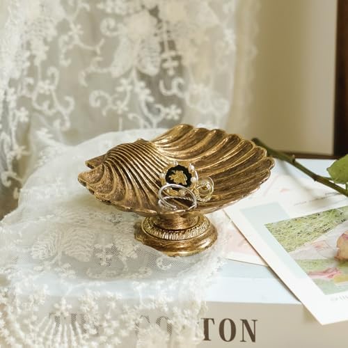 NIKKY HOME Seashell Ring Holder Jewelry Tray, Small Gold Trinket Dish