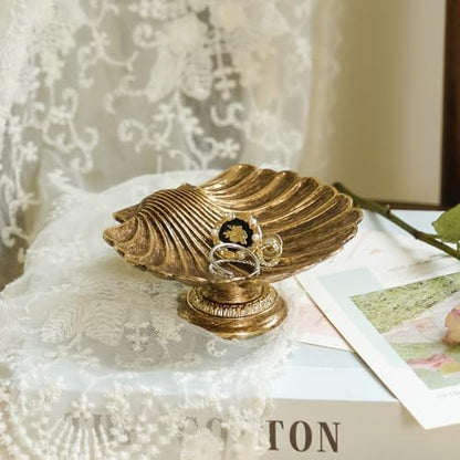 NIKKY HOME Seashell Ring Holder Jewelry Tray, Small Gold Trinket Dish
