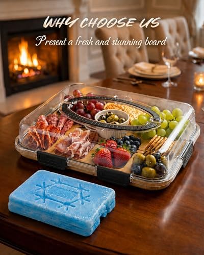 Charcuterie Board with Lid & 2 Ice Pack, Upgraded 6 Snap Laches, Sauce