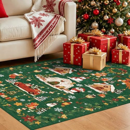Christmas 2x3 Entryway Area Rug - Non Slip Washable Winter Green