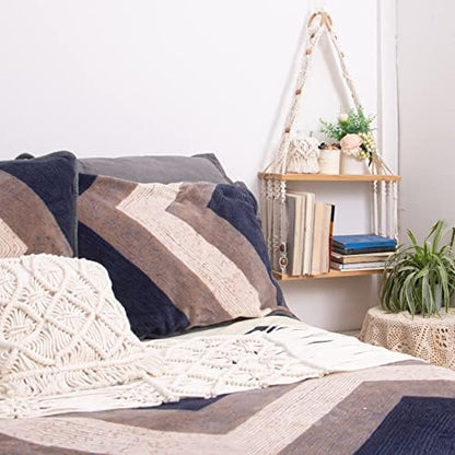 TENEWEE Boho Wall Hanging Shelves Macrame Floating Plant Photos Wood