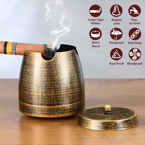 Cigar Ashtray with Lid for Outdoors Outside Patio Home Retro