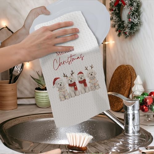 Christmas Bichon Frise Kitchen Towels, Bichon Frise Dog Lover Gifts