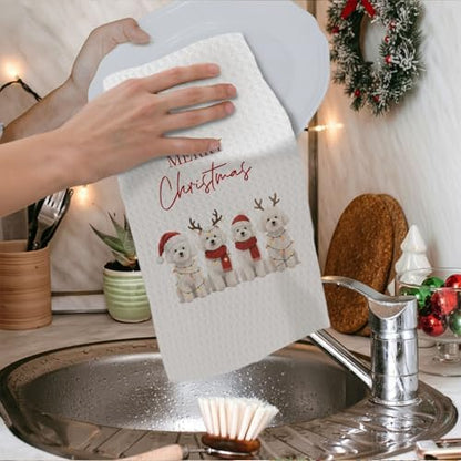 Christmas Bichon Frise Kitchen Towels, Bichon Frise Dog Lover Gifts