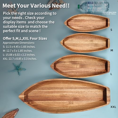 Lucky Boat Serving Tray, Acacia Solid Wood Interesting Shape Plate for