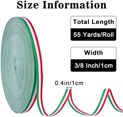 KINGLAKE Red White and Green Striped Ribbon - 3/8 Inch x 55 Yards