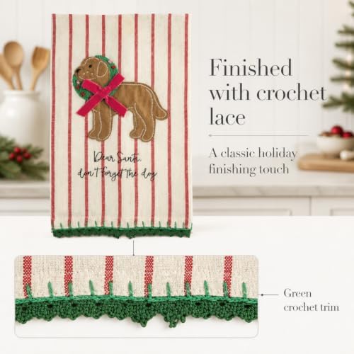 Mud Pie Dear Santa Embroider Dog Decorative Bar Towel, Decorative