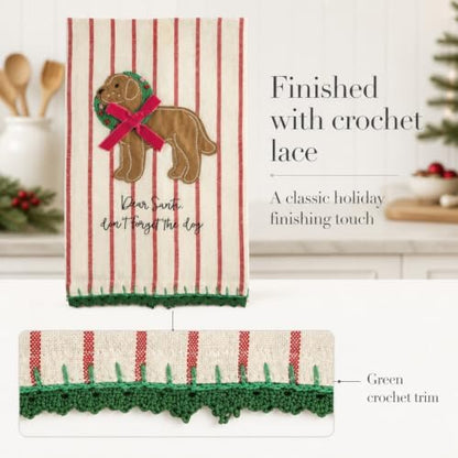 Mud Pie Dear Santa Embroider Dog Decorative Bar Towel, Decorative