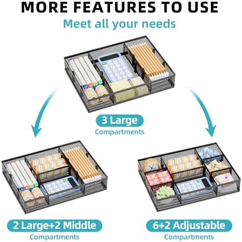 Marbrasse 2 Pack Desk Drawer Organizer, Mesh Drawer Organizer Tray