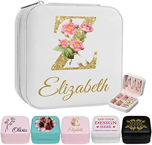 Personalized Jewelry Organizer Box with Name Initials,Custom Travel