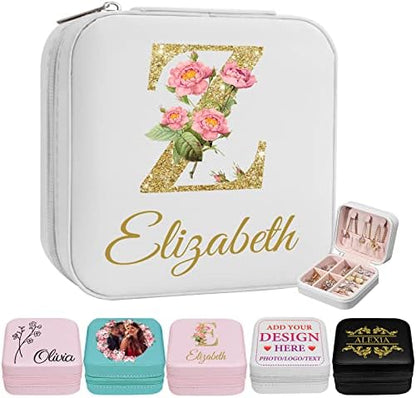 Personalized Jewelry Organizer Box with Name Initials,Custom Travel