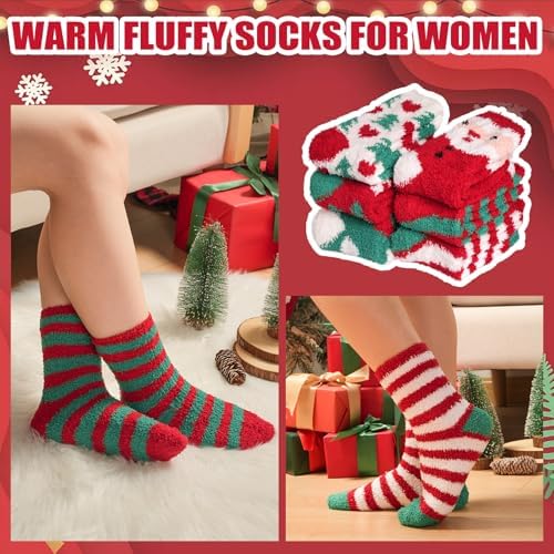 Toes Home Fuzzy Socks for Women, 6 Pairs Cozy Winter Fluffy Slipper