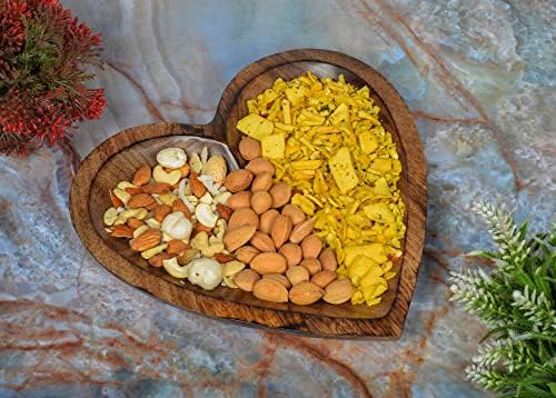 EDHAS Mango Wood Heart Curved Shaped Decorative Bowl for Table