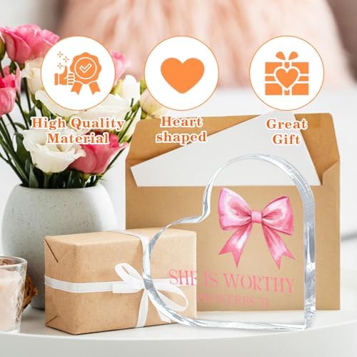 Encouragement Gifts for Women, Pink Bow Heart Acrylic Christian Desk
