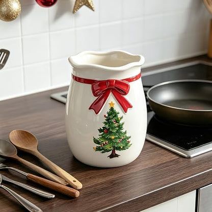 pinata Christmas Kitchen Decor, Ceramic Christmas Tree Utensils Holder