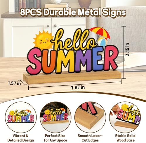 Interchangeable Seasonal Decor Metal Table Sign Set with Wooden Base