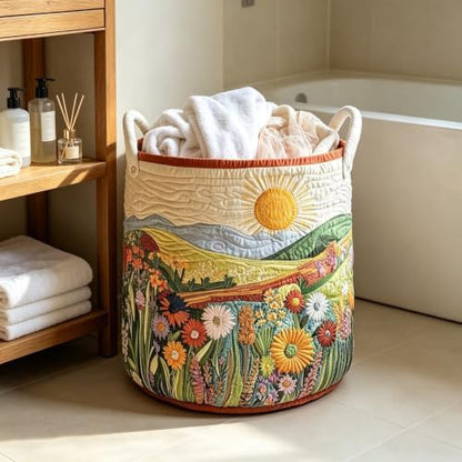 Quilted Sun Mountain Wildflower Round Fabric Storage Bin(22×16in)