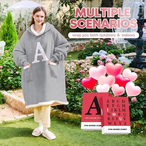 Wearable Blanket Hoodie Personalized Gifts for Women with Letter A-Z