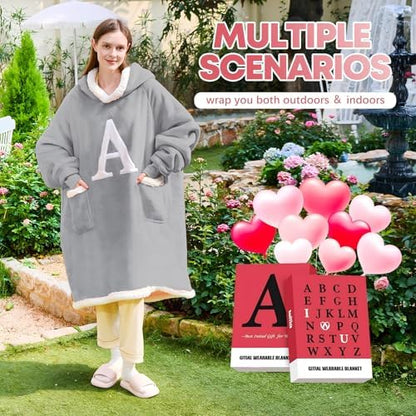 Wearable Blanket Hoodie Personalized Gifts for Women with Letter A-Z