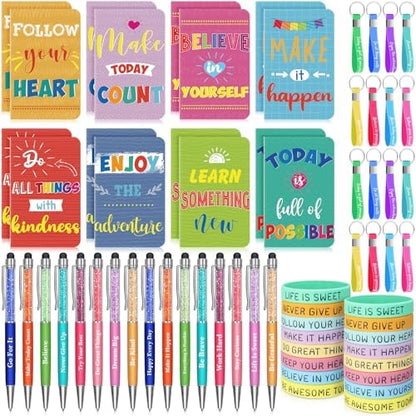 64 Pcs Inspirational Gift Bulk Notebook Pen Bracelet Keychain