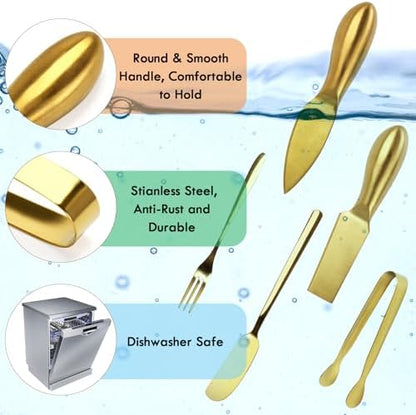18 pieces Charcuterie Board Accessories, Gold Stainless Steel Cheese