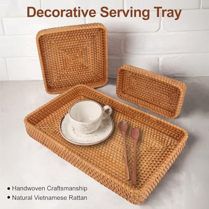 Rectangular Serving Tray for Home Decor,Decorative Serving Baskets for