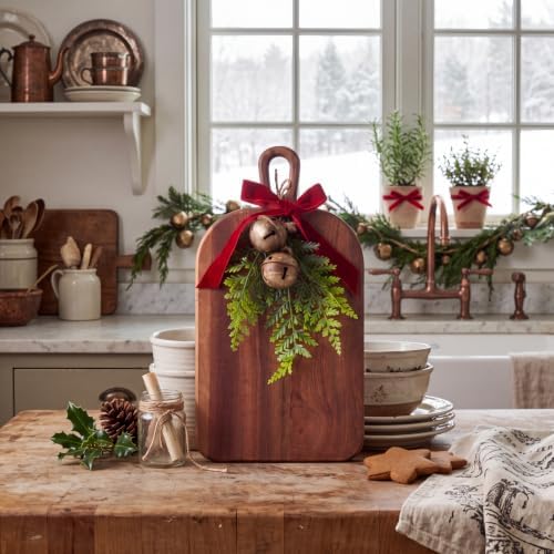 Farmhouse Christmas Wooden Cutting Board Set, 15.75'' with Bells