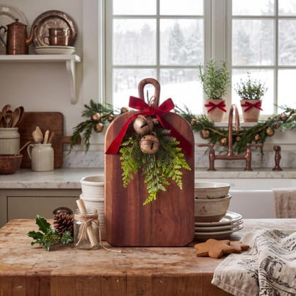 Farmhouse Christmas Wooden Cutting Board Set, 15.75'' with Bells