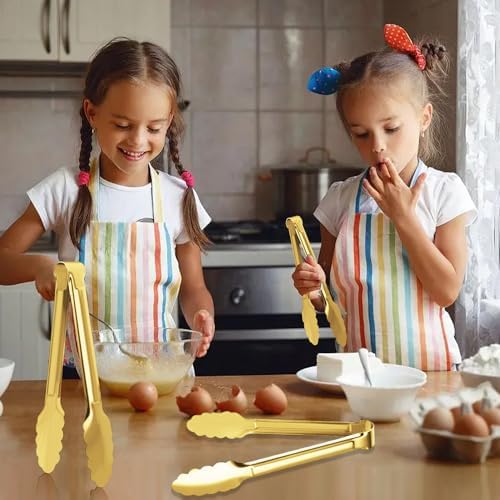 4 Pack Gold Serving Tongs XEVOM Buffet Tongs Serving Utensils Salad
