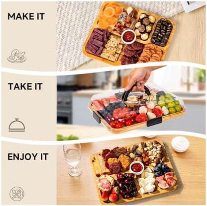 Portable Charcuterie Board with Lid, Cheese, Veggie & Snack Tray