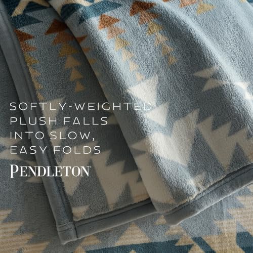 Pendleton Bridge Creek Fleece Throw Blanket for Sofa, 50" x 70", Blue