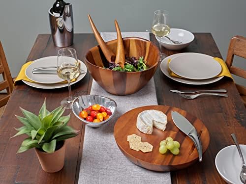 nambe Harmony Cheese Board with Knife | Made of Acacia Wood and