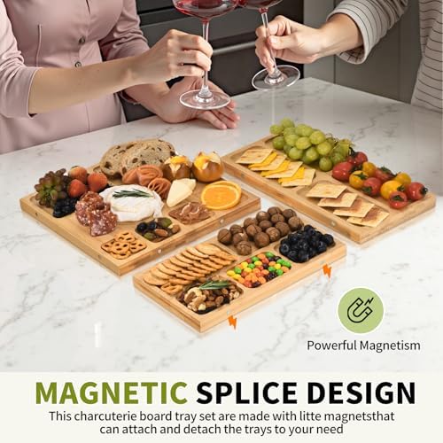 Bamboo Charcuterie Boards and Knife Set, 3 in 1 Cheese Platter
