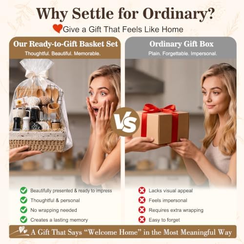 24 Piece Housewarming Gift Basket, New Home Gifts for Couples, Women