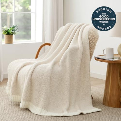 Snuggle Sac Buttery Ivory Throw Blanket for Couch, Reversible Super
