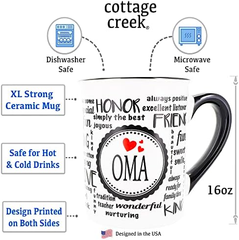 Cottage Creek Oma Mug, 16oz Word Art Coffee Cup for German Grandma