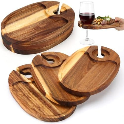 SiliFine 6 Pcs Wine Appetizer Plates with Wine Glass Holder, Oval