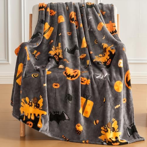 Edenleaf Halloween Blanket with Spooky Pumpkin Bat Ghost Spider Print