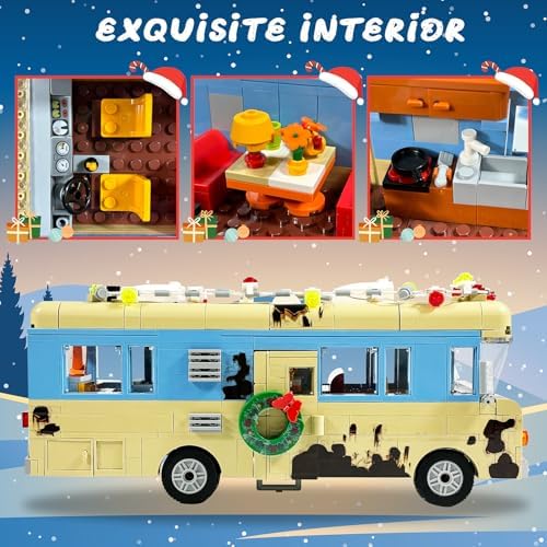 Snow Village & RV Building Set with LED Lights, 2 in 1 Christmas