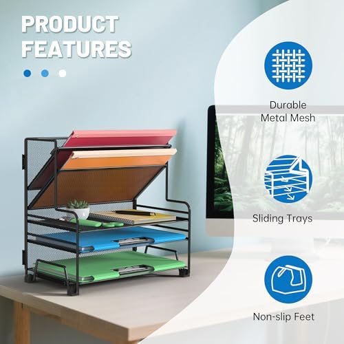 Desk File Organizer, 3-Tier Letter Tray Paper Organizer and 2-Pocket