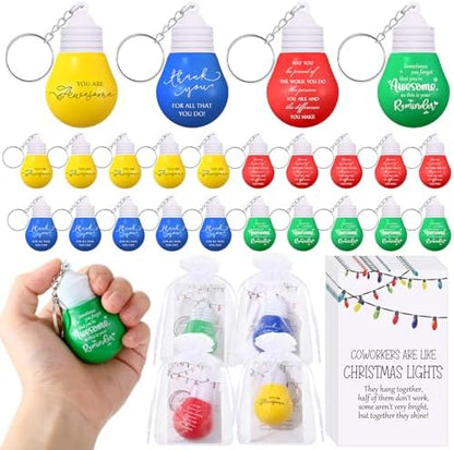 Landical 40 Set Christmas Coworker Gifts Light Bulb Keychain, 4 Styles