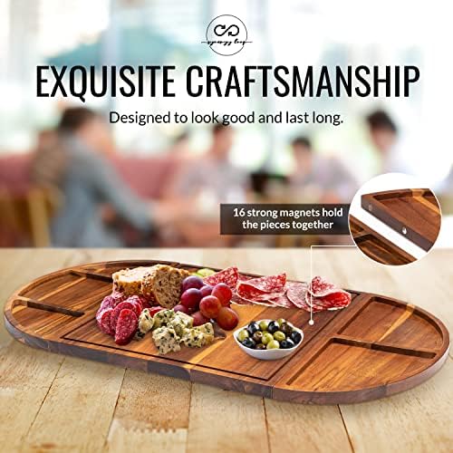 Large Charcuterie Board Set - 3 Part Unique Long & Round - Magnetic
