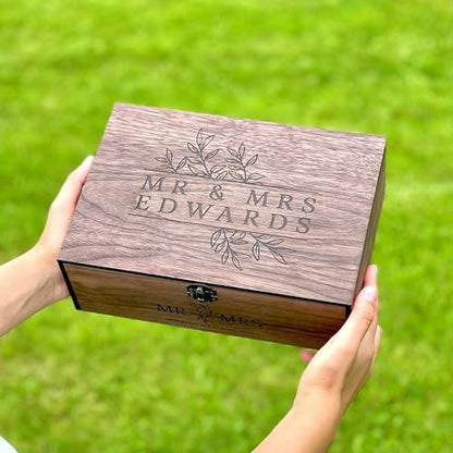Personalized Wedding Card Box, Wooden Memory Keepsake Lock box with