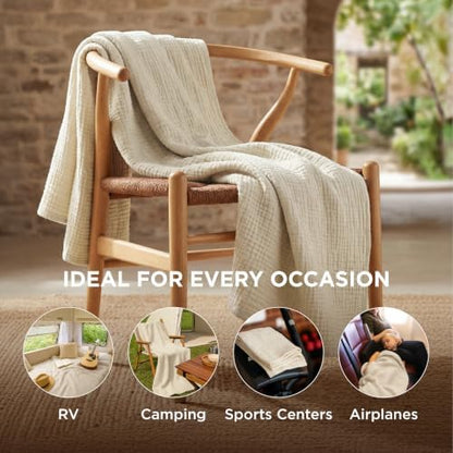 Bedsure 100% Cotton Muslin Blankets for Adults, Large Throw, Linen