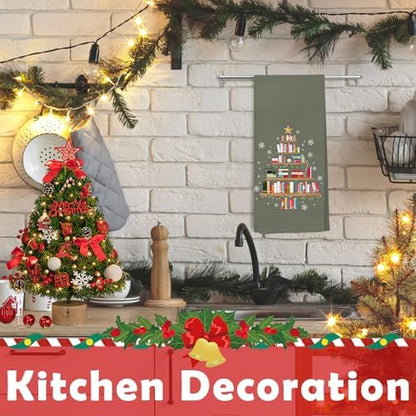Christmas Book Tree Kitchen Dish Towels, Gifts for Readers and Book