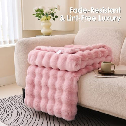 Comelady Soft Fluffy Faux Fur Throw Blanket 50"x60", Bubble Plush