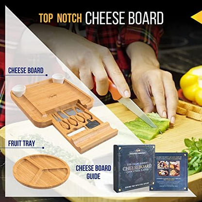 Ayeeko Bamboo Cheese Boards - Charcuterie Meat Board with Slide-Out