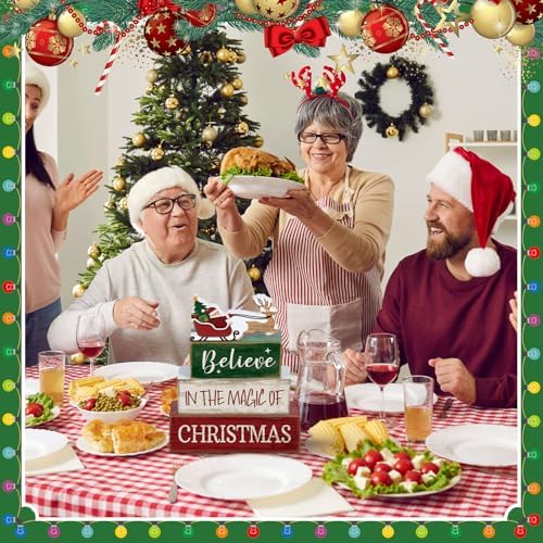 Lineshading 4 Pcs Christmas Table Decorations Wooden Stacked Block