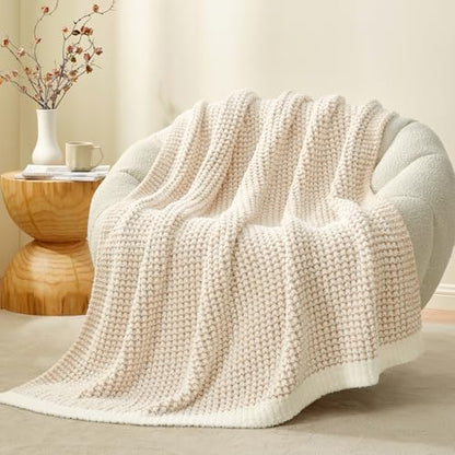 Snuggle Sac Cream Waffle Throw Blanket for Couch Bed Sofa 50x60